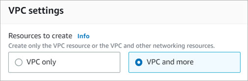 Screen shot of the VPC settings section in the VPC Wizard in AWS